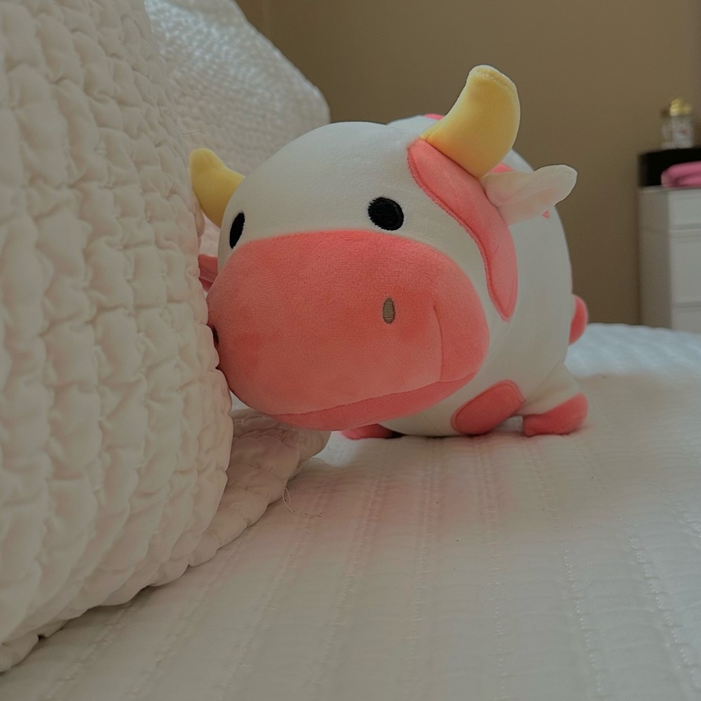 Plush Cow Pillow - Pink and White